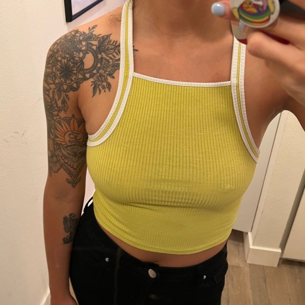Retro 80s Style Racerback Yellow Crop Top